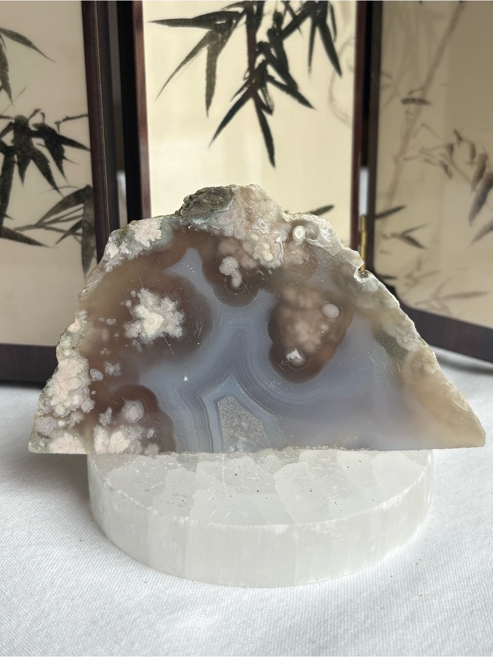 Banded flower agate semi polished freeform
